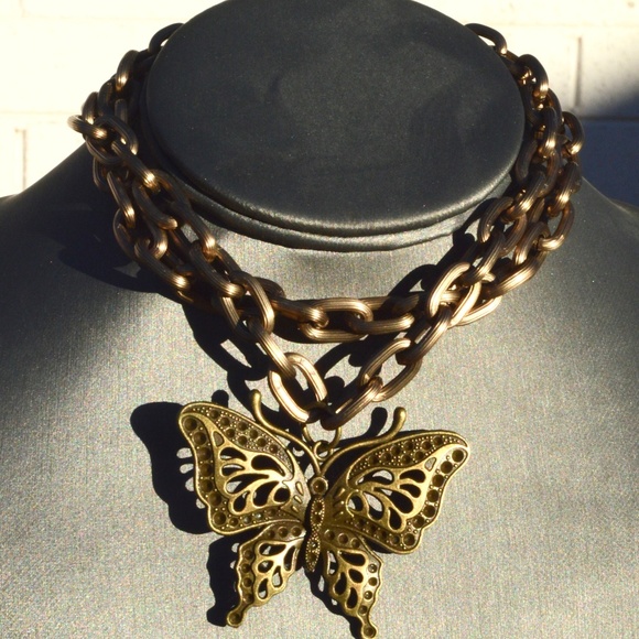 Bulky Chain Butterfly Brass Chain Necklace Pendant - Picture 2 of 7